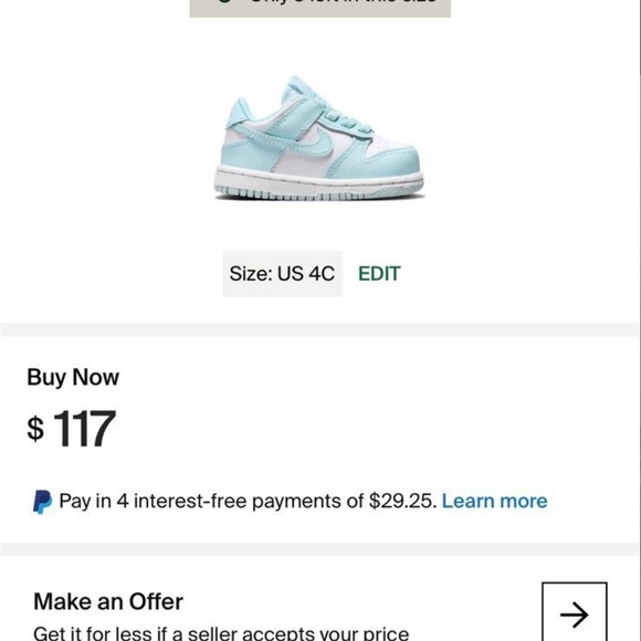 Nike dunk low glacier blue (tde) size 4c - Picture 3 of 4